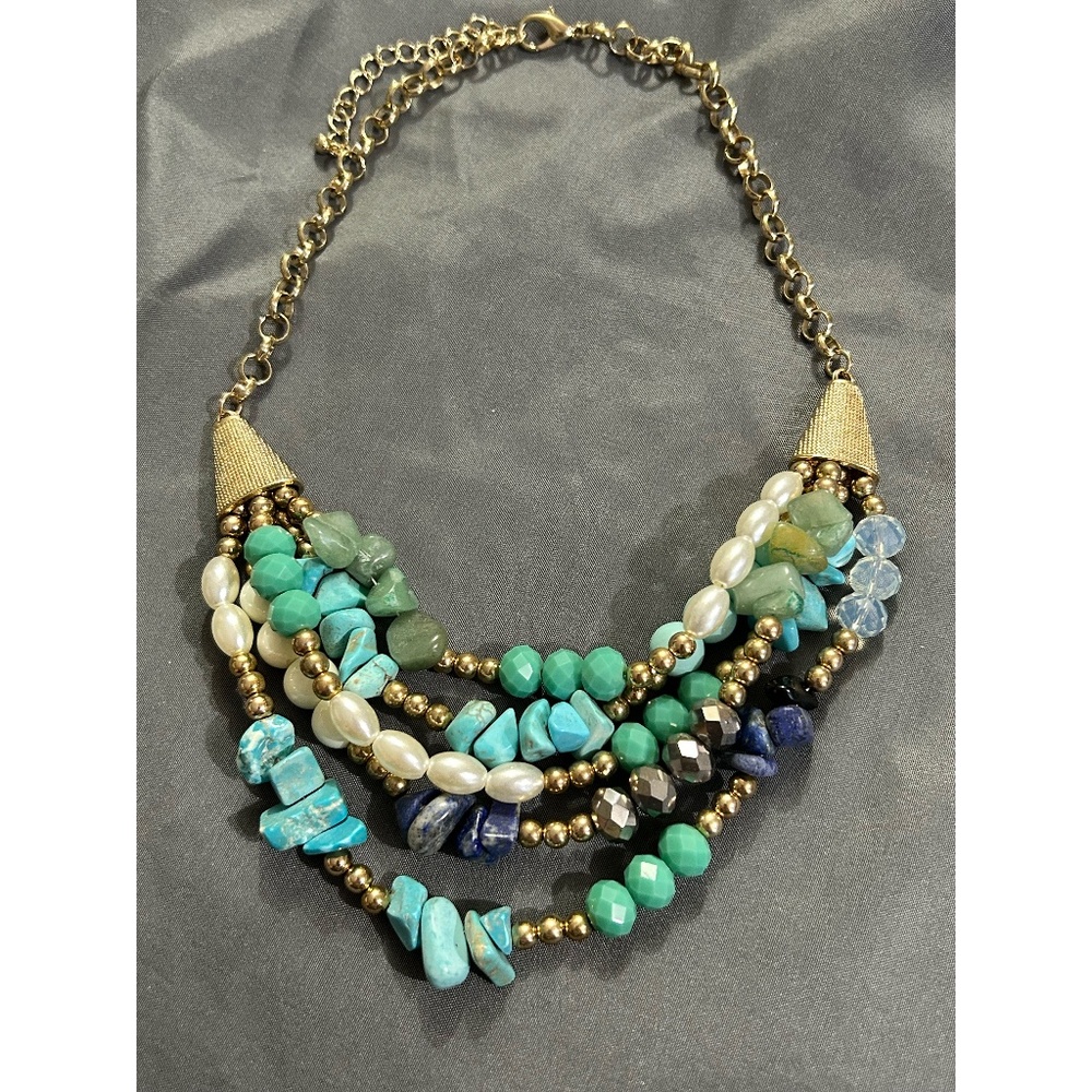 Turquoise Gold Multi-Strand Fashion Necklace